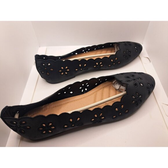 Ballet Flats 6301 N Black Floral Slip On Shoes Synthetic Womens 9 New - Picture 3 of 7